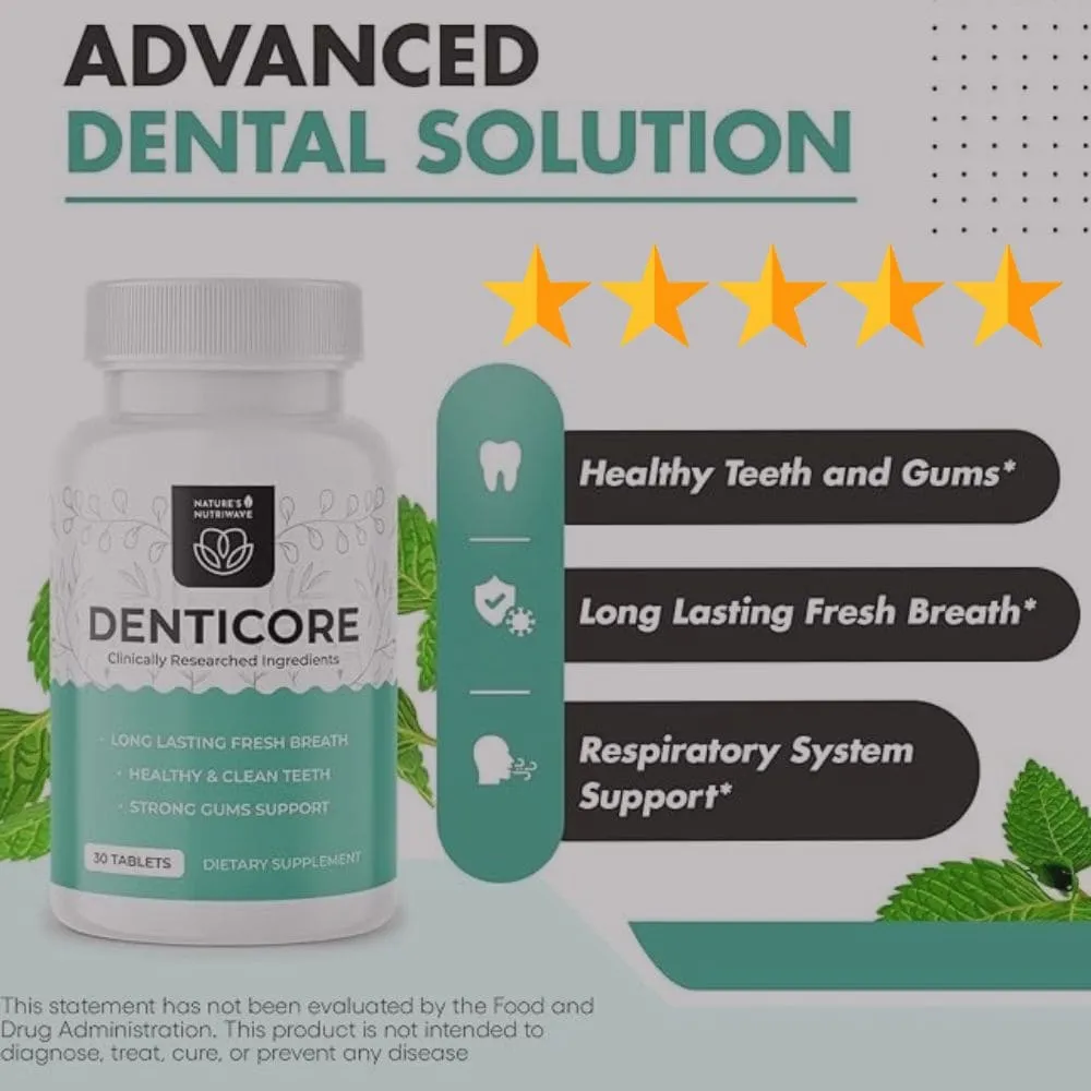  Denticore bottle with benefits and stars.