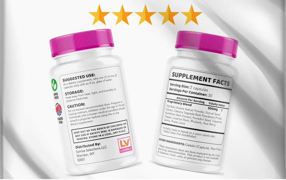Two Mitolyn supplement bottles with supplement facts and five-star rating. Mitolyn review