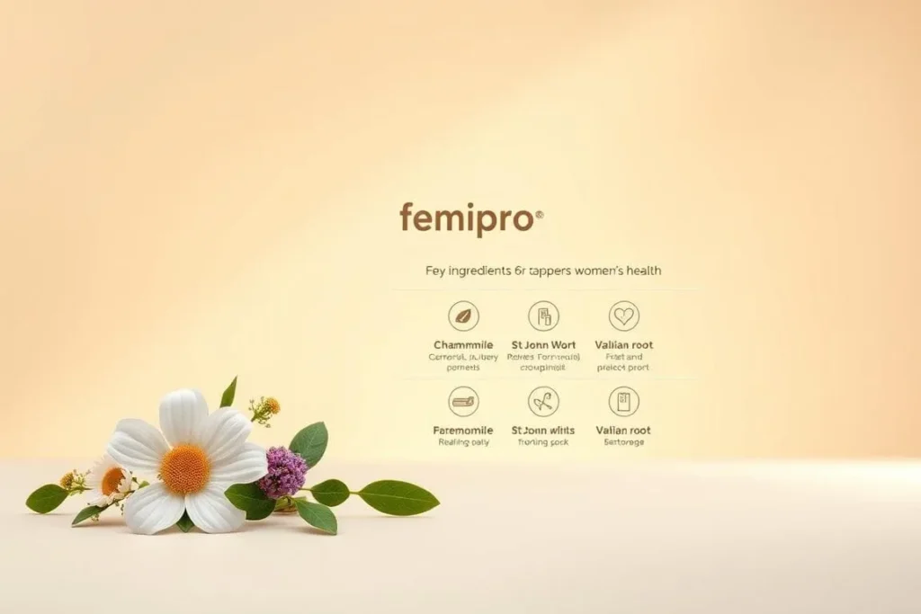 FemiPro ingredients for women's health with chamomile flower.