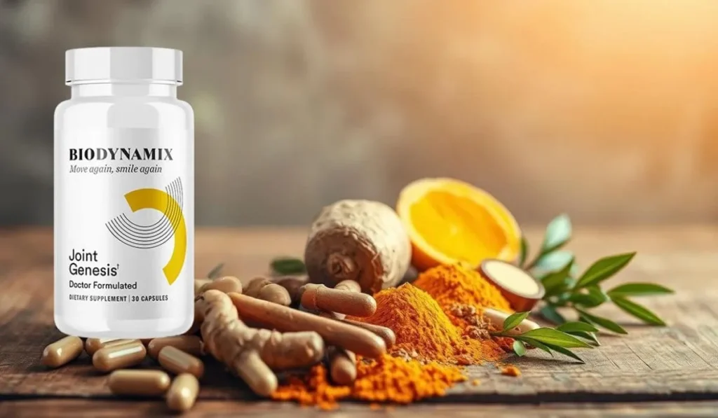 Joint supplement with turmeric, ginger, and orange. Joint Genesis.