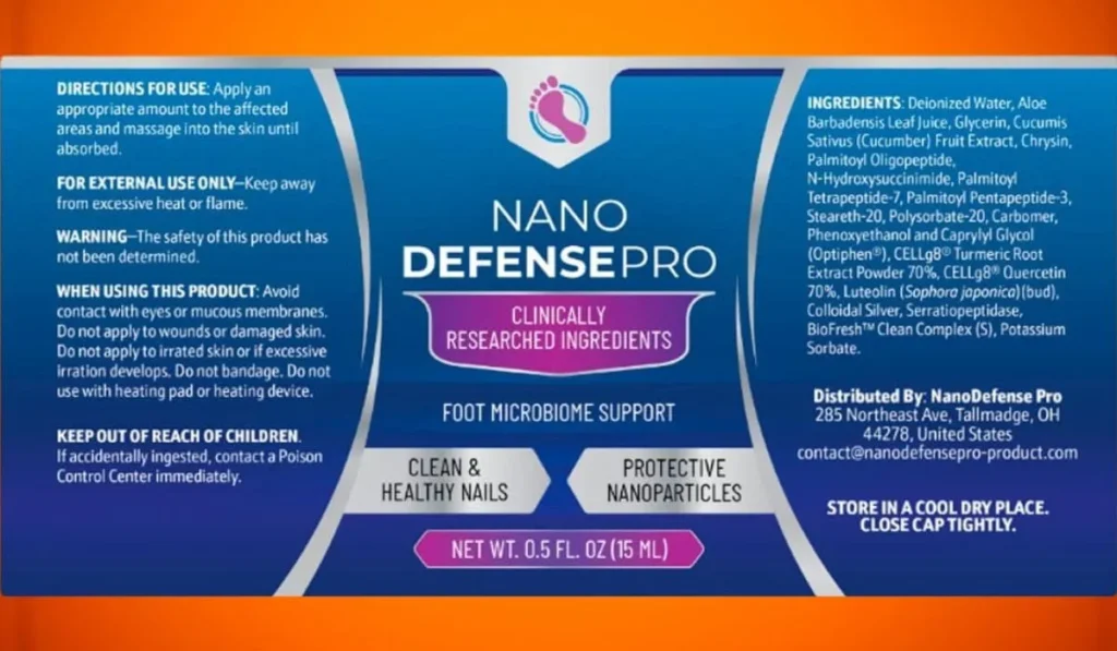 Label for Nano Defense Pro foot care product.