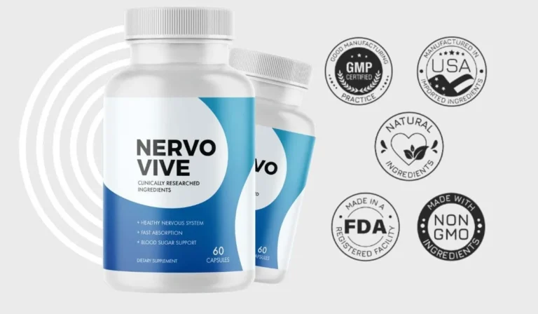 NervoVive supplement bottles with certification seals.