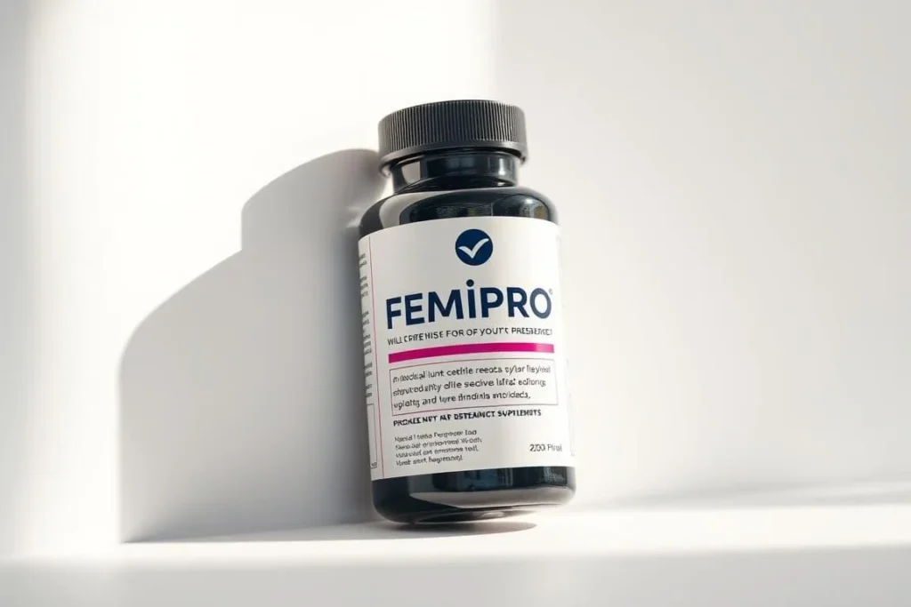 Single bottle of FemiPro supplement against a white background.