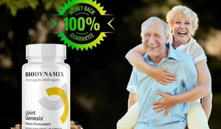 Smiling senior couple with joint supplement. Joint Genesis.