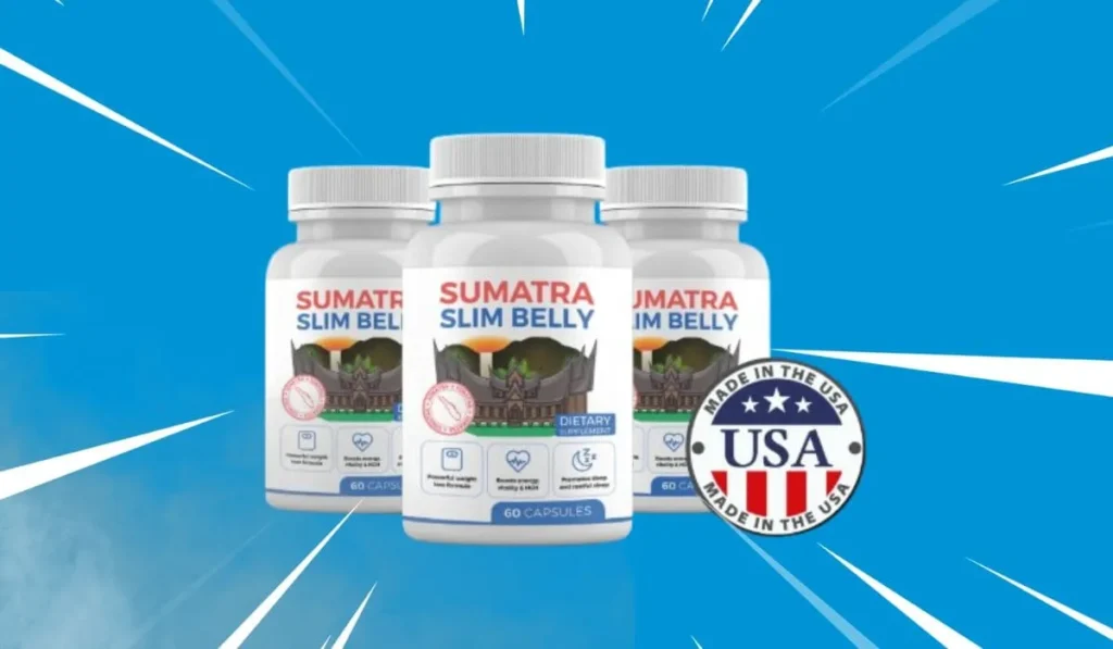 Three bottles of Sumatra Slim Belly tonic supplement with Made in the USA seal.